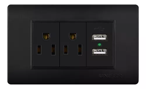 [0505015000006] UNIF TOMA + TOMA DOBLE USB NEGRO POLICARBONATO